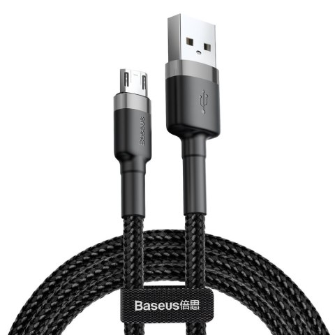 Wytrzymały nylonowy kabel przewód USB microUSB 2A 3M czarno-szary