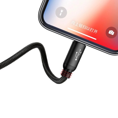 Wytrzymały przewód kabel 3w1 USB microUSB Iphone Lightning USB-C 3.5A 1.2M czarny