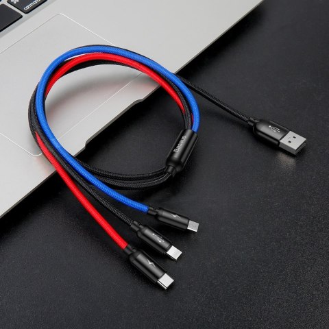 Wytrzymały przewód kabel 3w1 USB microUSB Iphone Lightning USB-C 3.5A 1.2M czarny