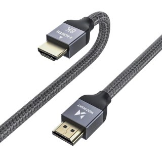 Kabel przewód HDMI 2.1 8K 60 Hz 48 Gbps 4K 120 Hz 2K 144 Hz 1 m srebrny