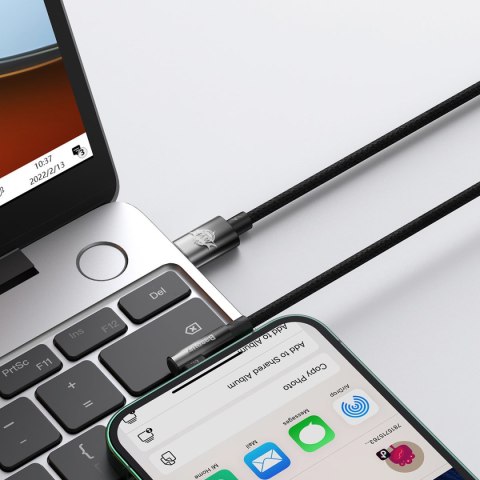 Kątowy kabel przewód Power Delivery z bocznym wtykiem USB-C Iphone Lightning 1m 20W czarny