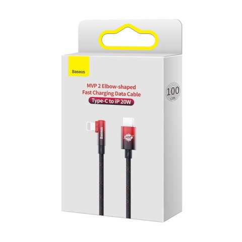 Kątowy kabel przewód Power Delivery z bocznym wtykiem USB-C Iphone Lightning 1m 20W czerwony