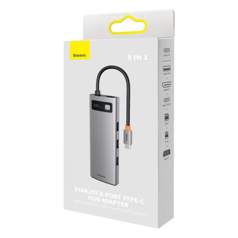 Stacja dokująca HUB 8w1 USB-C 1xHDMI 3xUSB 3.2 1xPower Delivery czytnik kart SD czytnik kart TF VGA szary