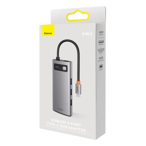 StarJoy HUB 6w1 USB-C 3xUSB HDMI RJ45 PD szary