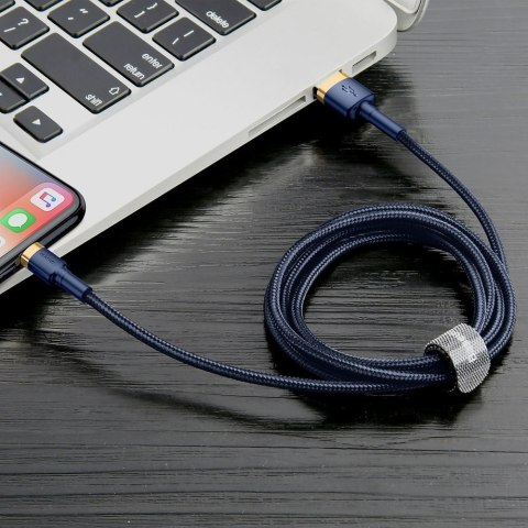 Wytrzymały nylonowy kabel przewód USB Iphone Lightning QC3.0 1.5A 2M niebieski