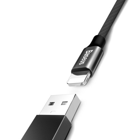 Kabel przewód w materiałowym oplocie USB - iPhone Lightning 1.8m - czarny