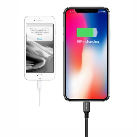 Kabel przewód w materiałowym oplocie USB - iPhone Lightning 1.8m - czarny