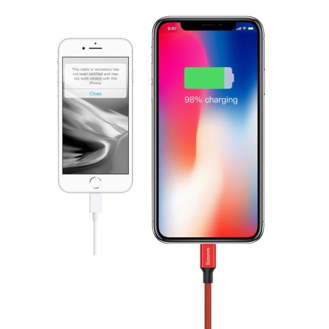 Kabel przewód w materiałowym oplocie USB - iPhone Lightning 1.8m - czerwony