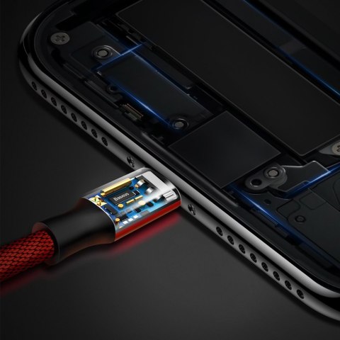 Kabel przewód w materiałowym oplocie USB - iPhone Lightning 1.8m - czerwony