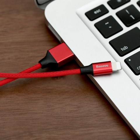 Kabel przewód w materiałowym oplocie USB - iPhone Lightning 1.8m - czerwony