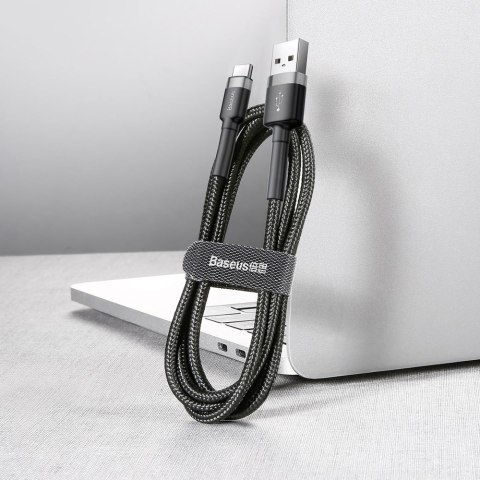 Wytrzymały kabel przewód w oplocie USB do USB-C QC3 0.5m - czarno-szary