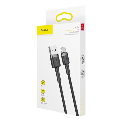 Wytrzymały kabel przewód w oplocie USB do USB-C QC3 0.5m - czarno-szary