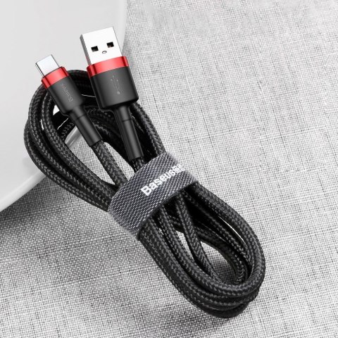 Wytrzymały nylonowy kabel przewód USB - USB-C QC3 3m - czerwony