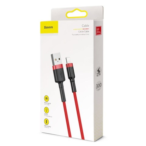 Wytrzymały nylonowy kabel przewód USB - iPhone Lightning QC3 3m - czerwony