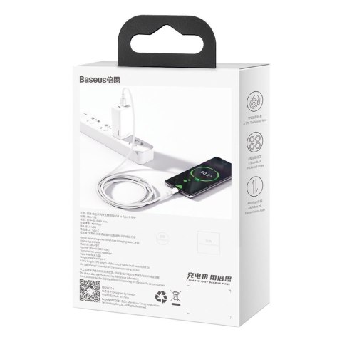 Kabel przewód Superior USB - USB-C 66W 6A 1m - biały