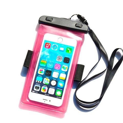 Wodoodporny pokrowiec etui do telefonu z opaską armband PVC - różowe