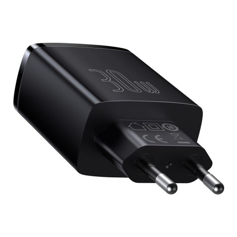 Compact szybka ładowarka sieciowa 2x USB USB-C 30W 3A PD QC czarny