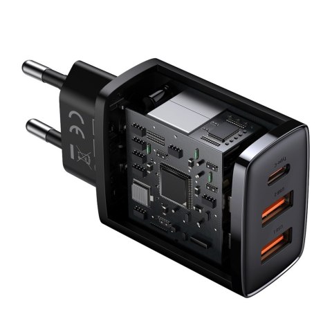 Compact szybka ładowarka sieciowa 2x USB USB-C 30W 3A PD QC czarny