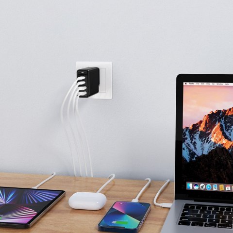 Ładowarka zasilacz GaN 140W 4 porty 2x USB-C + 2x USB - czarna