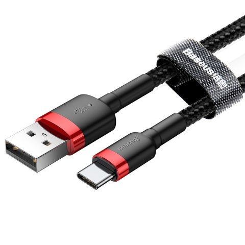 Wytrzymały nylonowy kabel przewód USB - USB-C QC3.0 3A 0.5M czarno-czerwony