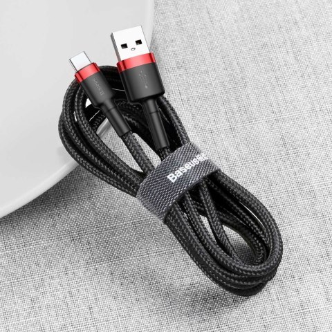 Wytrzymały nylonowy kabel przewód USB - USB-C QC3.0 3A 0.5M czarno-czerwony