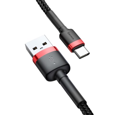 Wytrzymały nylonowy kabel przewód USB - USB-C QC3.0 3A 0.5M czarno-czerwony