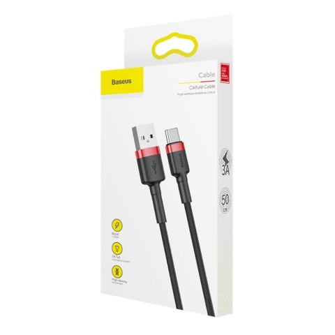 Wytrzymały nylonowy kabel przewód USB - USB-C QC3.0 3A 0.5M czarno-czerwony