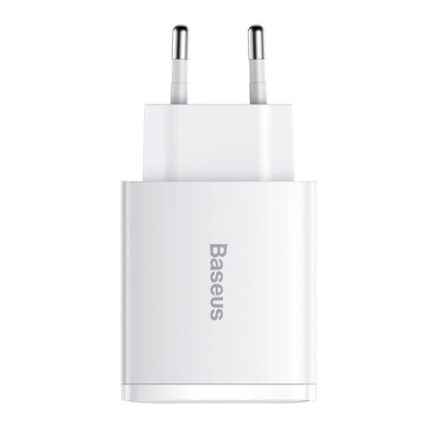 Compact szybka ładowarka sieciowa 2x USB USB-C 30W 3A PD QC biały