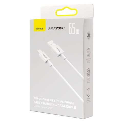 Kabel przewód Superior Series SUPERVOOC USB-A do USB-C 65W 1m biały