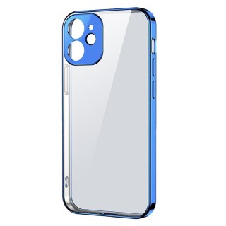 Ultra cienkie przezroczyste etui z metaliczną ramką do iPhone 12 Pro Max ciemno-niebieski