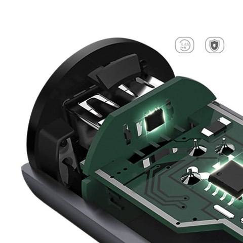 Ładowarka samochodowa z młotkiem bezpieczeństwa do szyb 2x USB 5V 3.1A szary