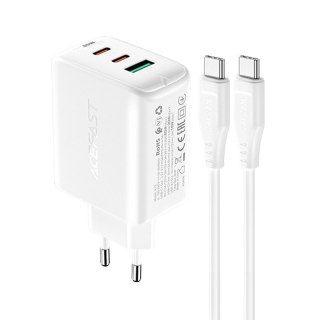 2w1 Ładowarka sieciowa 2x USB-C USB 65W + kabel USB-C biały