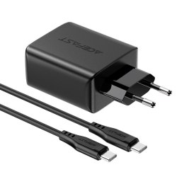 2w1 Ładowarka sieciowa 2x USB-C USB 65W + kabel USB-C czarny