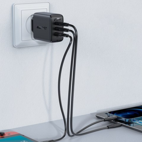 2w1 Ładowarka sieciowa 2x USB-C USB 65W + kabel USB-C czarny