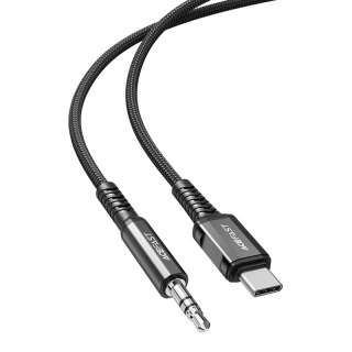 Kabel przewód audio AUX USB-C - 3.5mm mini jack 1.2m czarny