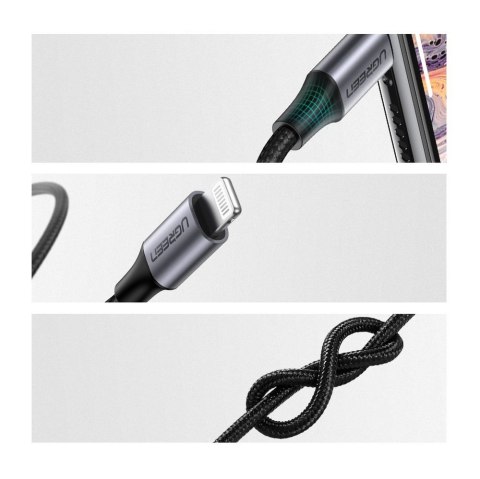 Kabel przewód audio AUX do iPhone MFI Lightning - 3.5 mmmini jack 1m szary