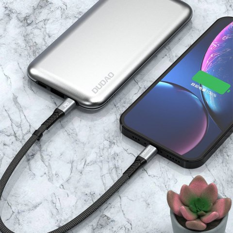 Kabel przewód płaski krótki do iPhone USB-C - Lightning L10P PD 20W 23cm czarny