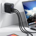 Szybka ładowarka sieciowa GaN 3x USB-C 1x USB-A + kabel kątowy USB-C 100W 2m czarny