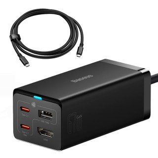 2w1 Ładowarka sieciowa GaN5 Pro + HUB konwerter HDMI 4K 2x USB-C USB-A czarny