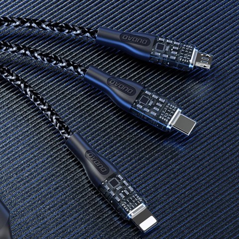 3w1 Przewód kabel przejściówka z USB na USB-C microUSB Lightning 120W 1m srebrny