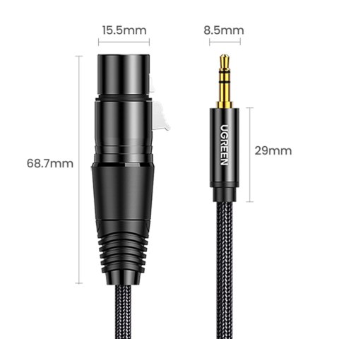 Kabel przewód audio 3.5mm mini jack (męski) - XLR (żeński) 1m czarny