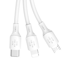 3w1 Kabel przewód USB-A do USB-C micro USB iPhone Lightning 480Mb/s 1.2m biały