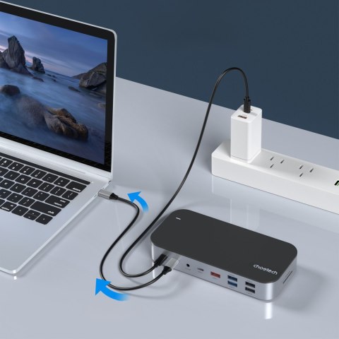 HUB Adapter M52 USB-C USB-A hdmi vga dp sd tf RJ45 aux PD szary