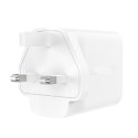 Ładowarka sieciowa wtyczka angielska UK GaN 65W 1x USB 2x USB-C PD biała