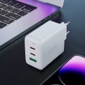 Szybka ładowarka sieciowa GaN 2x USB-C USB-A PPS PD QC4+ 65W biała