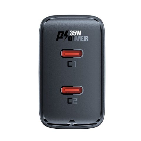 Szybka ładowarka sieciowa GaN 35W PD 2x USB-C czarna