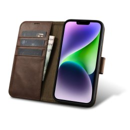 2w1 etui skórzany pokrowiec z klapką iPhone 14 Anti-RFID Oil Wax Wallet Case ciemno-brązowy