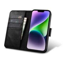 2w1 etui skórzany pokrowiec z klapką iPhone 14 Anti-RFID Oil Wax Wallet Case czarny