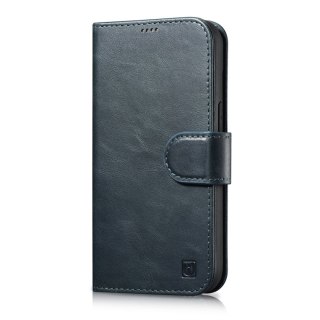 2w1 etui skórzany pokrowiec z klapką iPhone 14 Anti-RFID Oil Wax Wallet Case niebieski