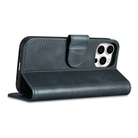 2w1 etui skórzany pokrowiec z klapką iPhone 14 Pro Max Anti-RFID Oil Wax Wallet Case niebieski